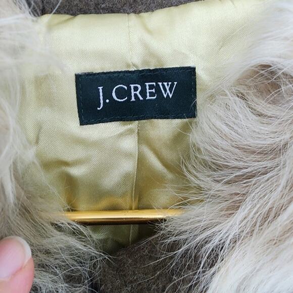 Vintage J Crew Wool Toggle Button Fur Trim Jacket Est Size Medium Large Green - Picture 10 of 11
